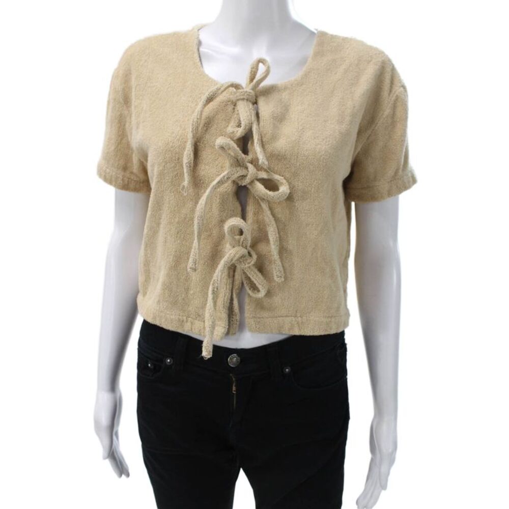 Terry Womens Cropped Cotton T Shirt Beige Short Sleeve Round Neck Size XS